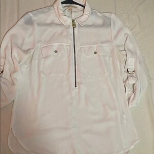 White Long Sleeve Blouse with Zipper